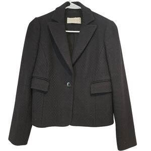 Valentino Roma Black Cotton Pique One-Button Cropped Blazer Size 2 IT 38 Luxe